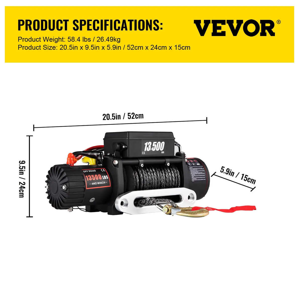 13500LBS Electric Truck Winch12v Electric Winch ATV Synthetic Rope with Remote Control for 4X4 Car Trailer ATV Truck