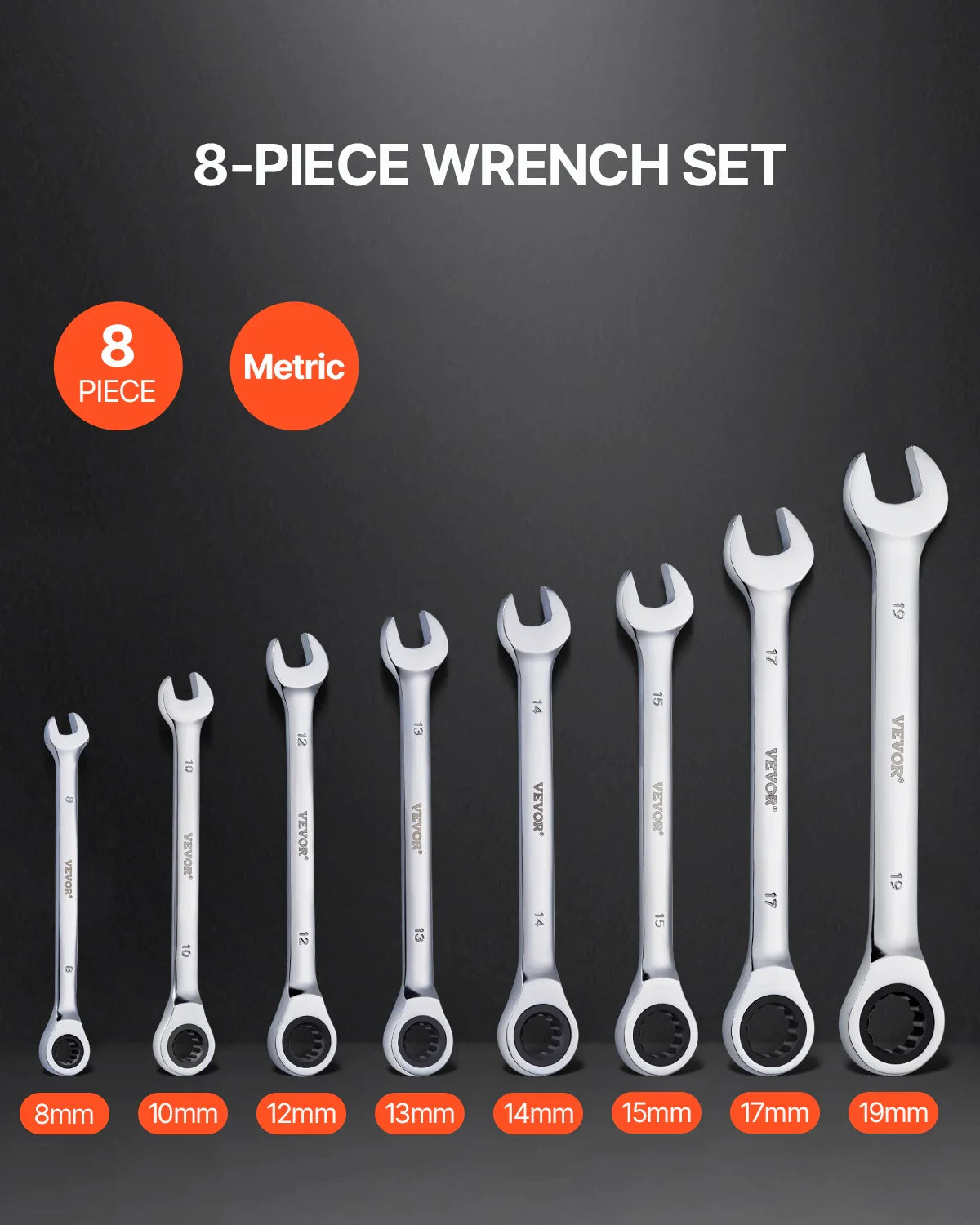 8/16PCs Combination Wrench Set Ratcheting Wrench Set Organizer Rack Cr-V Steel Wrench Set Metric  Ideal General Household
