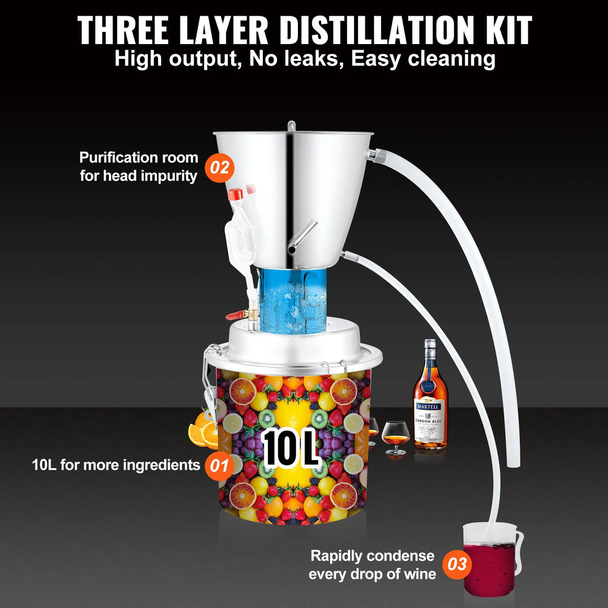 10/30/50/70L Water Alcohol Distiller, Home Distillery Kit With 304 Stainless Steel Tube & Circulating Pump & Exhaust Port