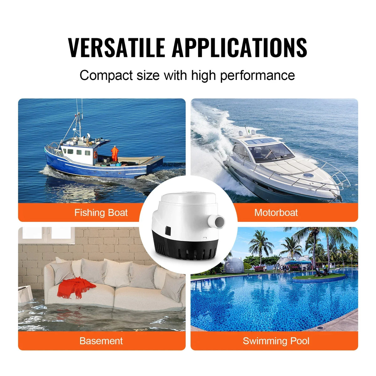 Bilge Pump 750/1100/3000GPH 12V Automatic Submersible Bilge Water Pump with Float Switch for Boats, Pools, Basements