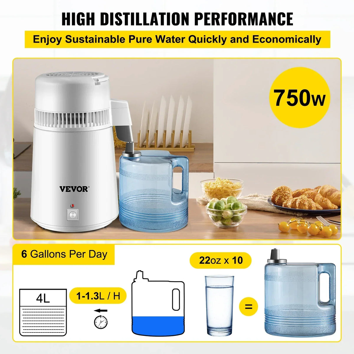 4L Water Distiller Purifier Filter Dispenser Heating Drinking Bottle Softener 304 Stainless Steel Home Appliance for Offic