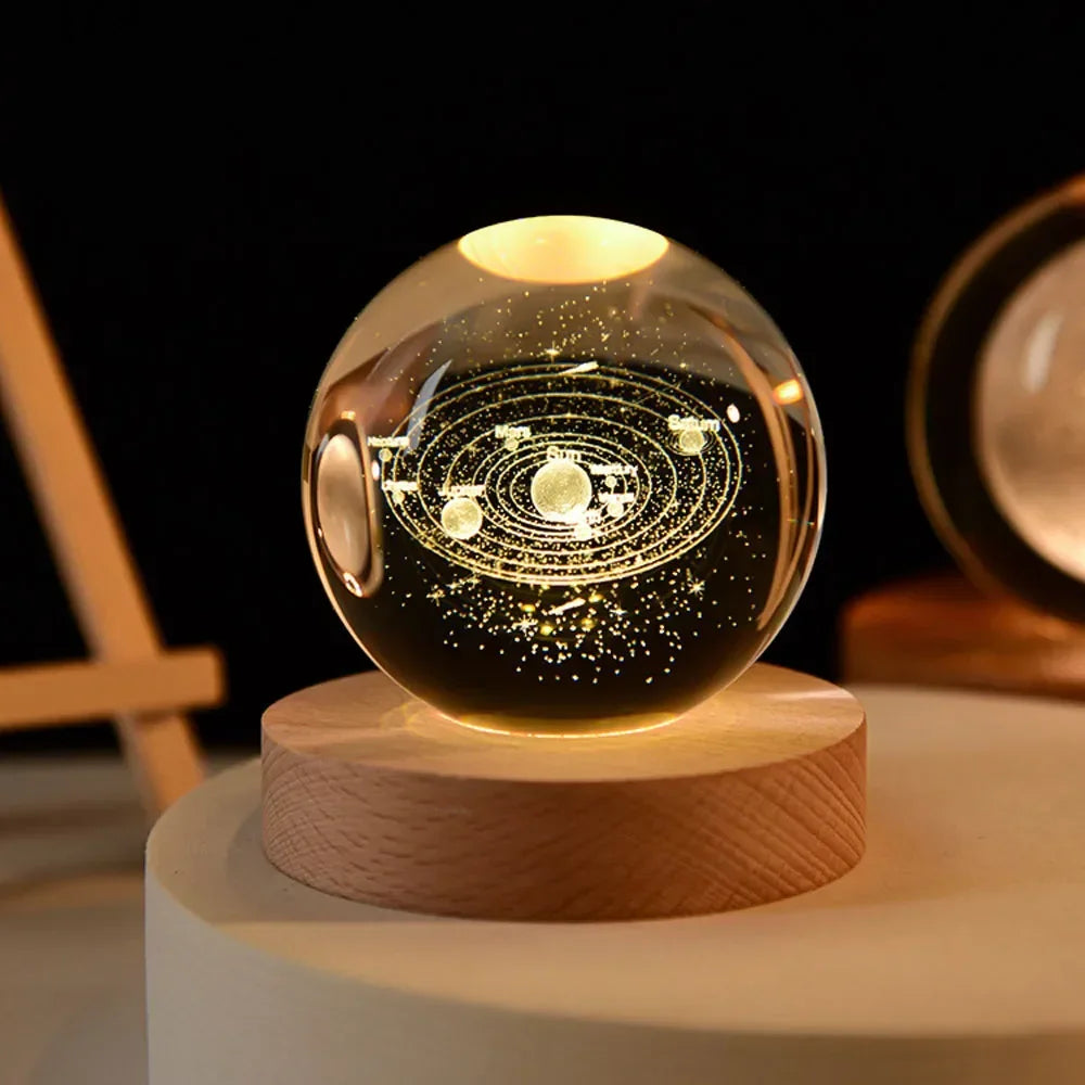 USB LED Galaxy Crystal Ball Lamp 3D Planet Moon Light Home Decor Night Light For Bedroom Desk Tabletop Decoration