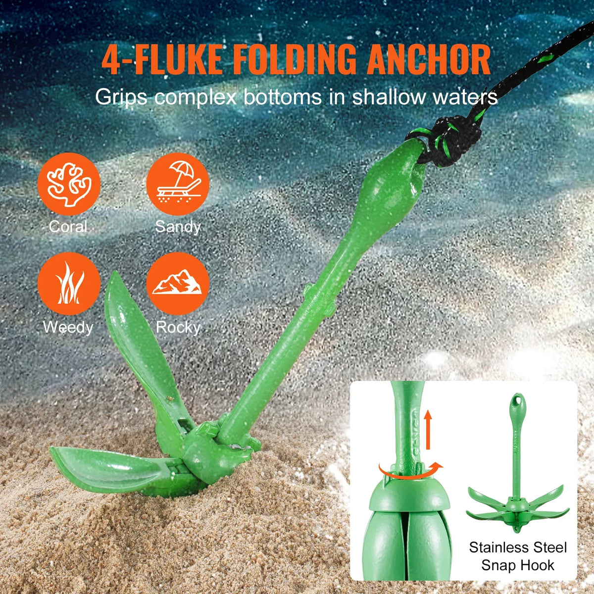 Kayak Anchor Kit 3.5 lb Paddle Board Anchor Kit with 26.2 ft/8 m Rope and Buoy Folding Small Boat Anchor with Storage Bag