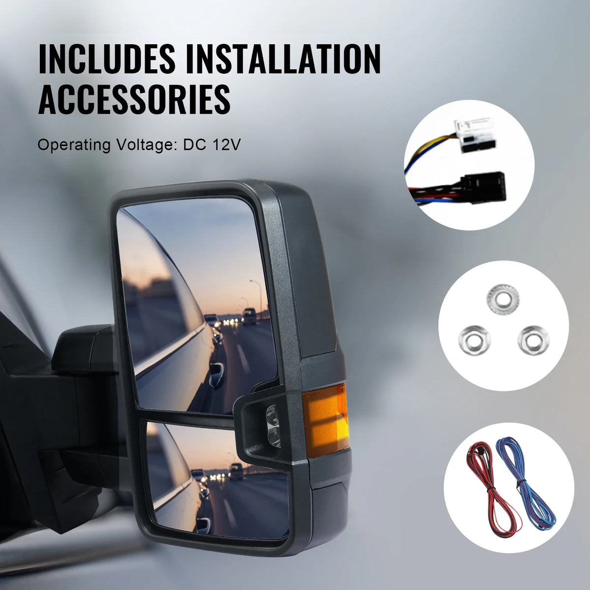 Pair Towing Mirrors Power Heated with Signal LED Driving Light Tow Mirror for Chevrolet Silverado (2003-2021)/GMC/Cadillac
