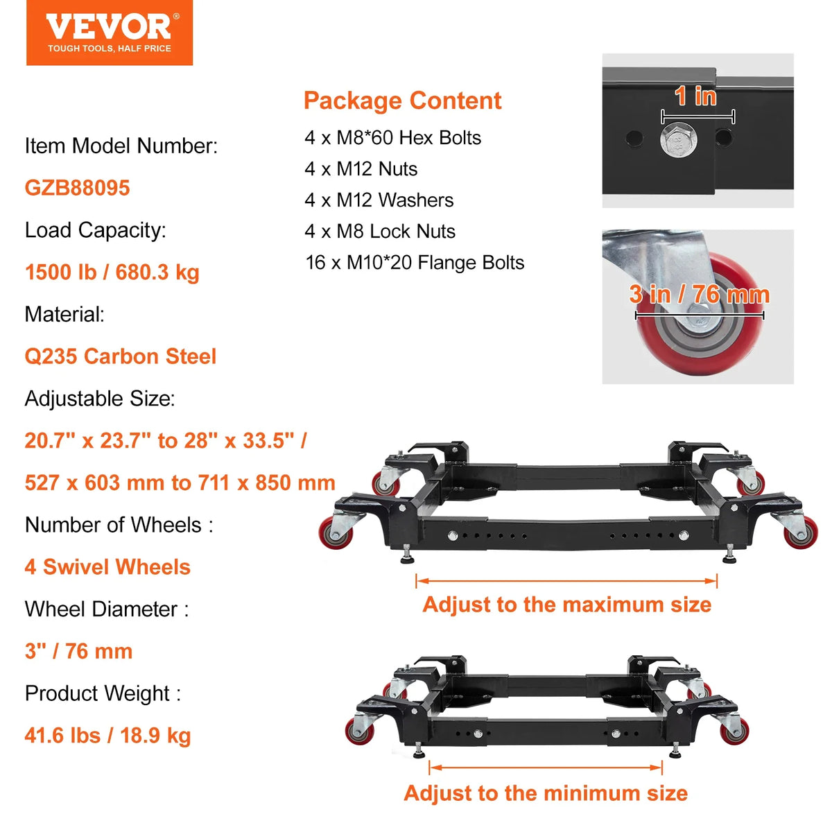 400/500/700/1500 lbs Mobile Base Stand Adjustable Heavy Duty Universal with Swivel Wheels for Bandsaw Power Tool Machine