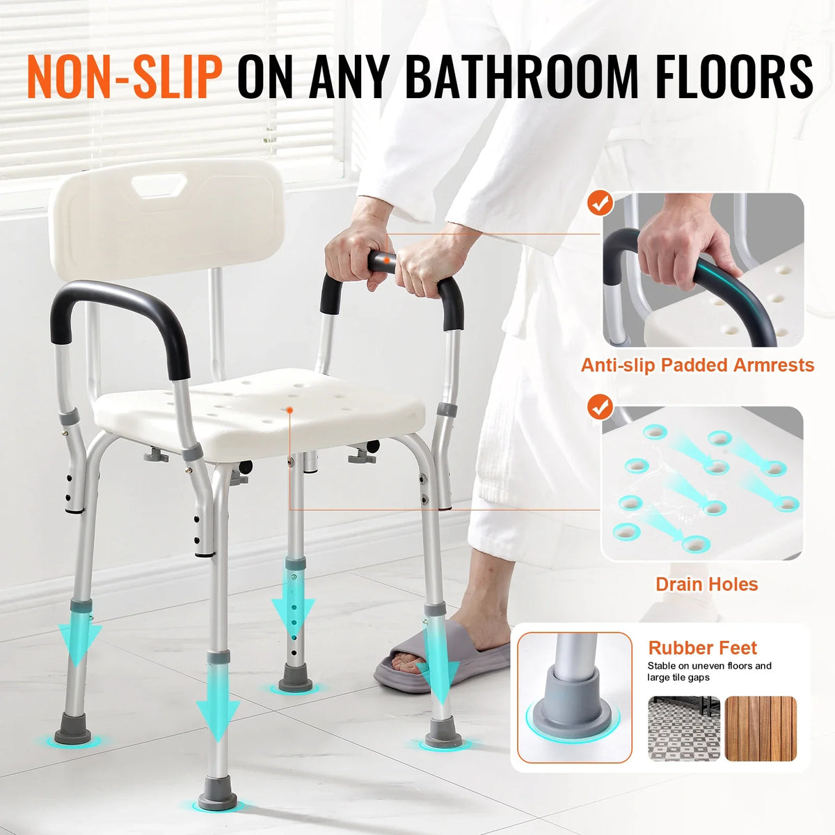Shower Chair with Back Adjustable Height Shower tool for Inside Shower Non-slip Bath Chair for Elderly Disabled Handicap