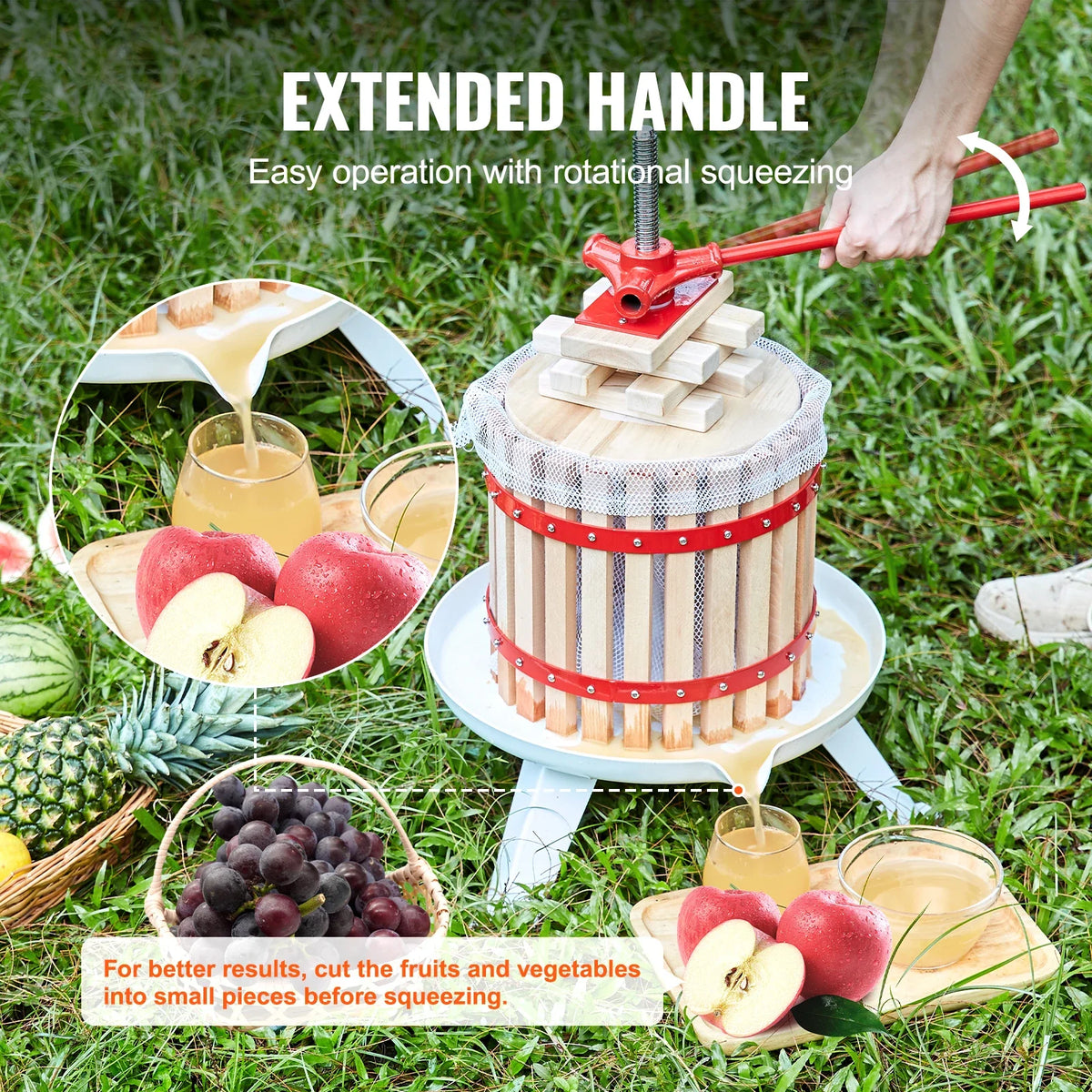 6L 12L 18L Fruit Wine Press,Solid Wood Basket,Manual Juice Maker,Apple Grape Making Press w/ Pole Handle Bar,for Kitchen