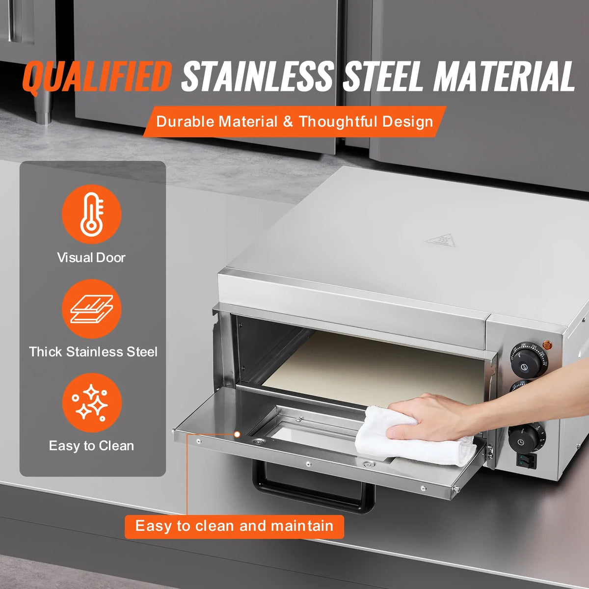 Commercial Pizza Oven Countertop Single Deck Layer Stainless Steel Electric Pizza Oven with Stone and Handle Pizza Maker