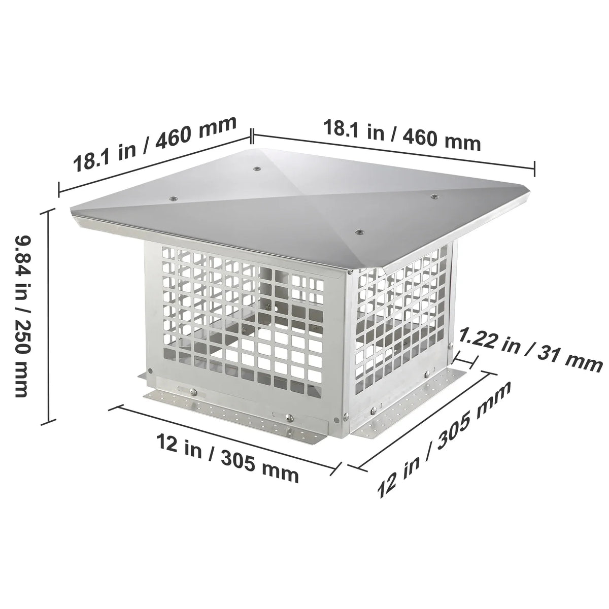 Chimney Cap 4 Sizes 304 Stainless Steel Fireplace Chimney Cover Not Easily Toppled Fits Mesh Flue Outside Covers Silver