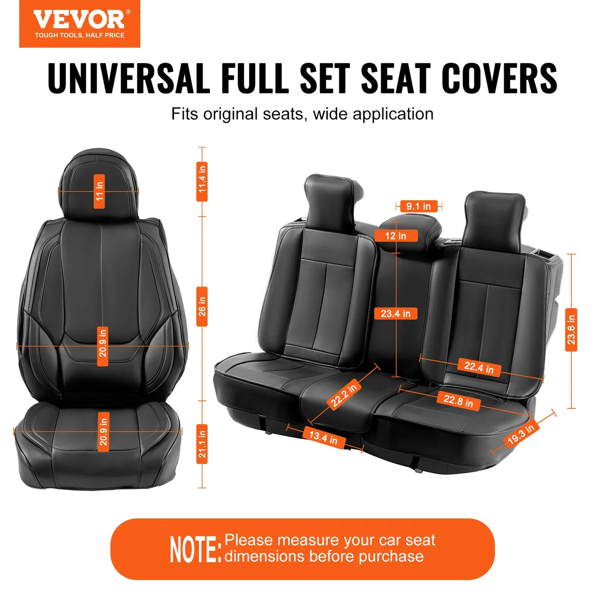 Seat Covers, Universal Car Seat Covers Full Set Seats Detachable Headrest and Airbag Compatible for Most Car SUV Truck