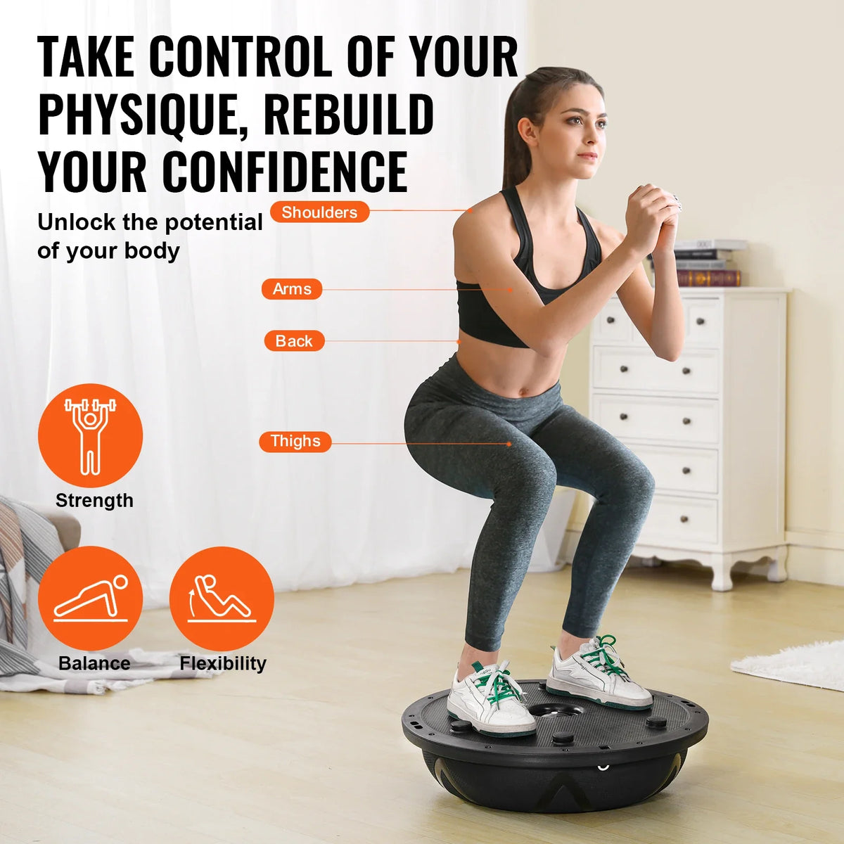 Half Exercise Ball Trainer 23 inch Balance Ball Trainer 660 lbs Capacity Stability Ball Yoga Ball with Resistance Bands