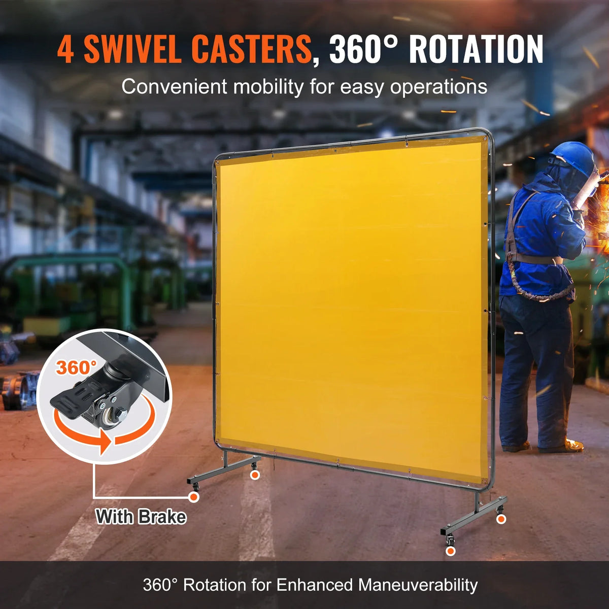 Welding Screen with Frame 6' x 6' Welding Curtain Screen Flame-Resistant Vinyl Welding Protection Screen on 4 Swivel Wheel