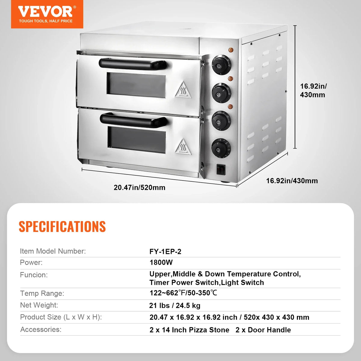 Commercial Pizza Oven Countertop Single Deck Layer Stainless Steel Electric Pizza Oven with Stone and Handle Pizza Maker
