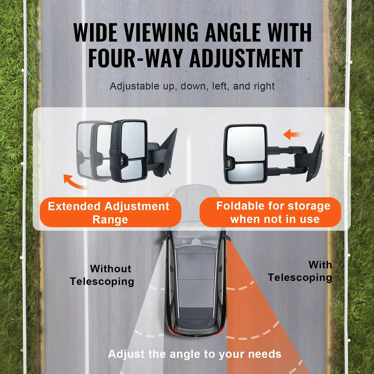 Pair Towing Mirrors Power Heated with Signal LED Driving Light Tow Mirror for Chevrolet Silverado (2003-2021)/GMC/Cadillac