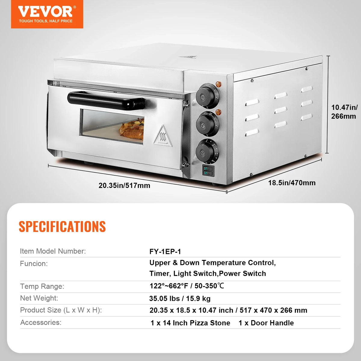Commercial Pizza Oven Countertop Single Deck Layer Stainless Steel Electric Pizza Oven with Stone and Handle Pizza Maker