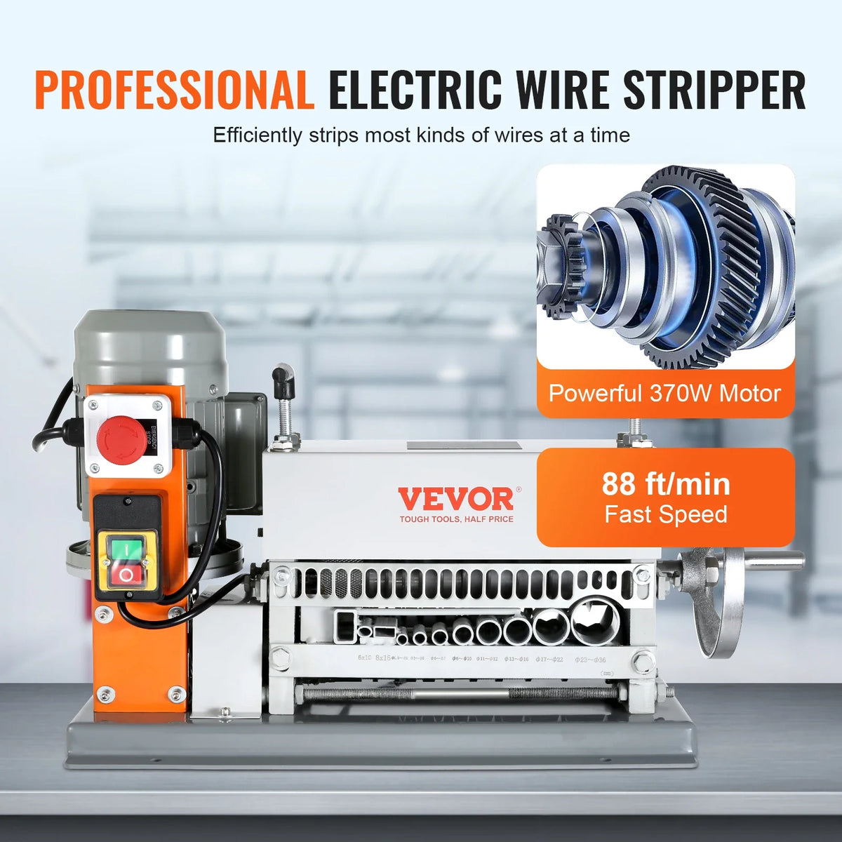 Automatic Wire Stripping Machine, 0.06''-1.42'' Electric Motorized Cable Stripper, 370W, 88 ft/min,w/An Extra Manual Crank