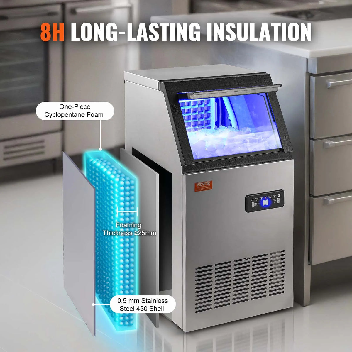 Commercial Ice Maker, 100 lbs/24H,45 Ice Cubes in 12-15 Minutes,Freestanding Cabinet Ice Maker w/27.5 lbs Storage Capacity