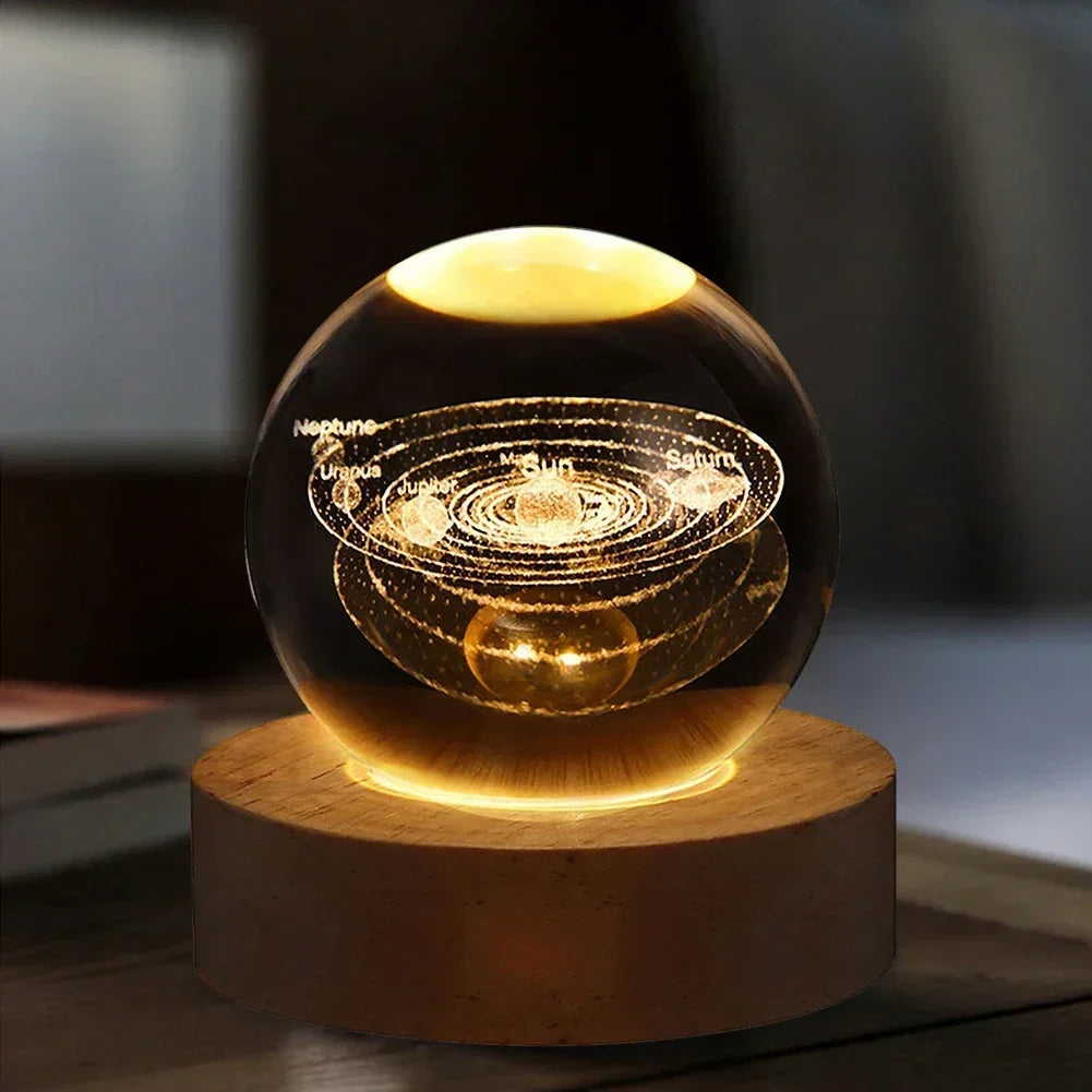 Hot USB Powered Galaxy Crystal Ball Lamp 3D Illuminated Moon Light For Home Bedroom Desk Tabletop Decoration Night Light