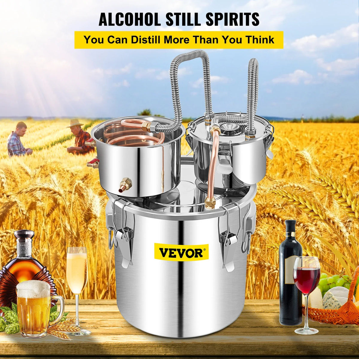 50L Alcohol Brewing Distiller DIY Moonshine Apparatu Stainless Steel Still Whisky Beer Brandy Copper Tube Home Brewing Kit