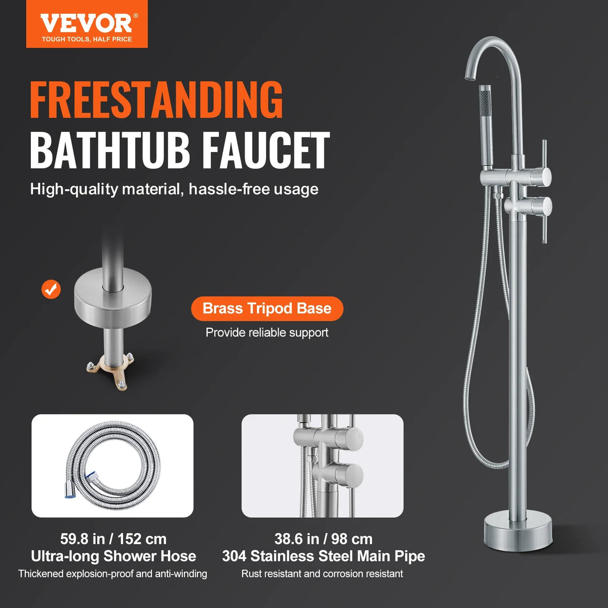 Freestanding Bathtub Faucet Floor Mount Shower Mixer Taps For Bathing Showering Pet Cleaning Drains Toilet Flushing