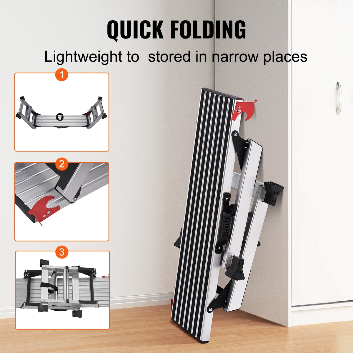 Folding Work Platform 660 lbs Load Capacity Aluminum Drywall Stool Ladder Bench w/ Non-Slip Feet for Washing Vehicles