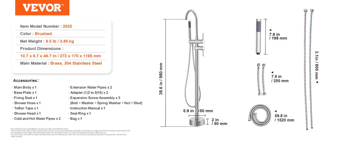 Freestanding Bathtub Faucet Floor Mount Shower Mixer Taps For Bathing Showering Pet Cleaning Drains Toilet Flushing