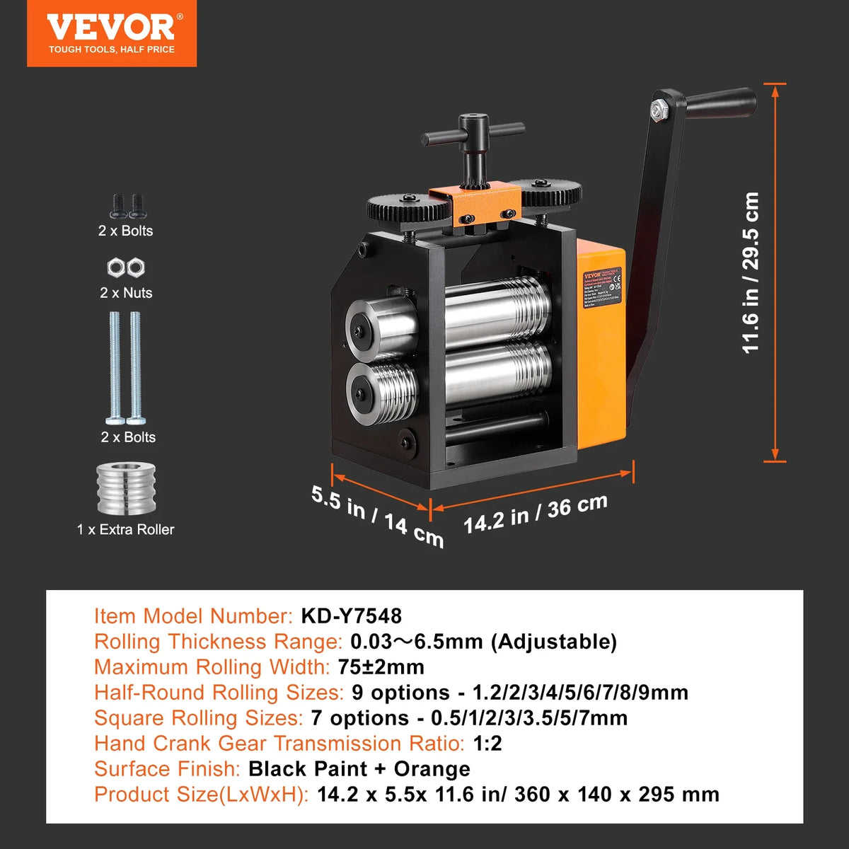 Rolling Mill, 75 mm Jewelry Rolling Mill, 1: 2 Gear Ratio, 3-in-1 Multi-function Rolling Mill, 0.03-6.5mm Press Thickness