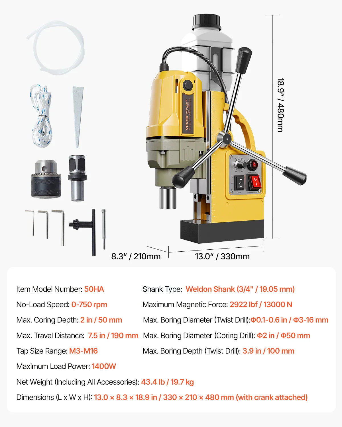 Magnetic Drill Boring Diameter Portable Electric Mag Drill Press Drilling Machine for Metal Surface Industrial Improvement