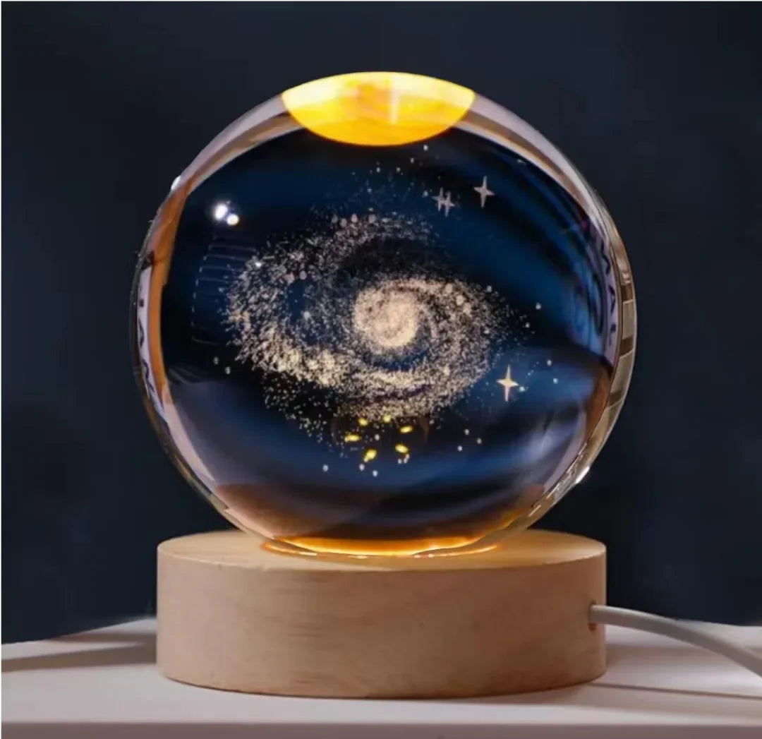 Luminous Crystal Ball LED Night Light Saturn Solar System 3D Moon Table Lamp USB Bedroom Atmosphere Lamp for Birthday Kid Gift
