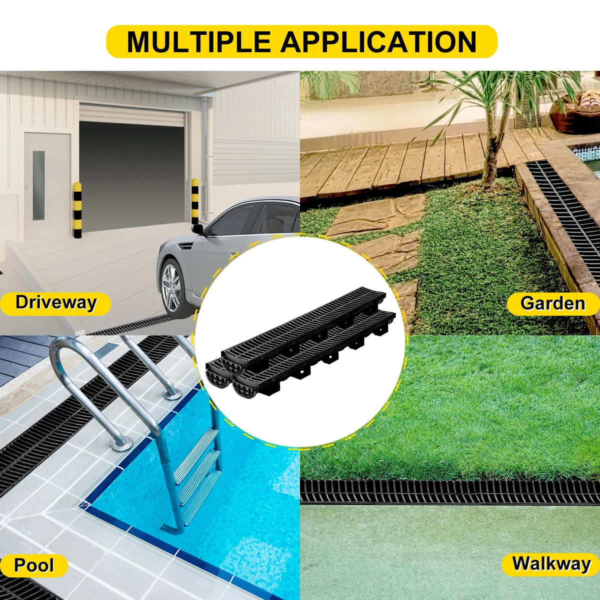 Drainage Trench Driveway Channel Drain With Plastic Grate 3-5 Pack HDPE Floor Drain Trench Drain Grate For Garden Driveway