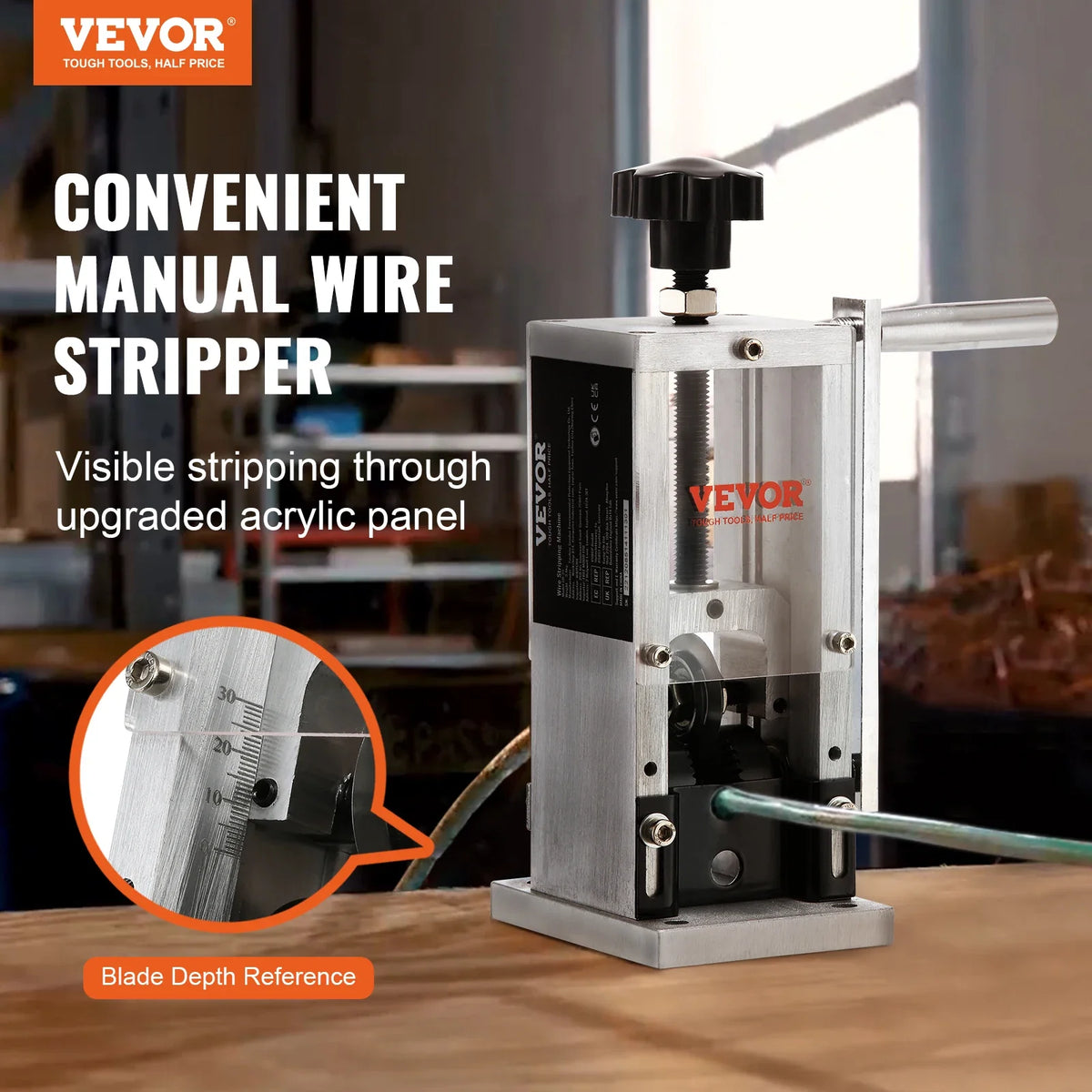 Manual Wire Stripping Machine Copper Stripper 0.06''-1.18'' Portable Aluminum Wire Peeler for Cable Scrap Copper Recycling