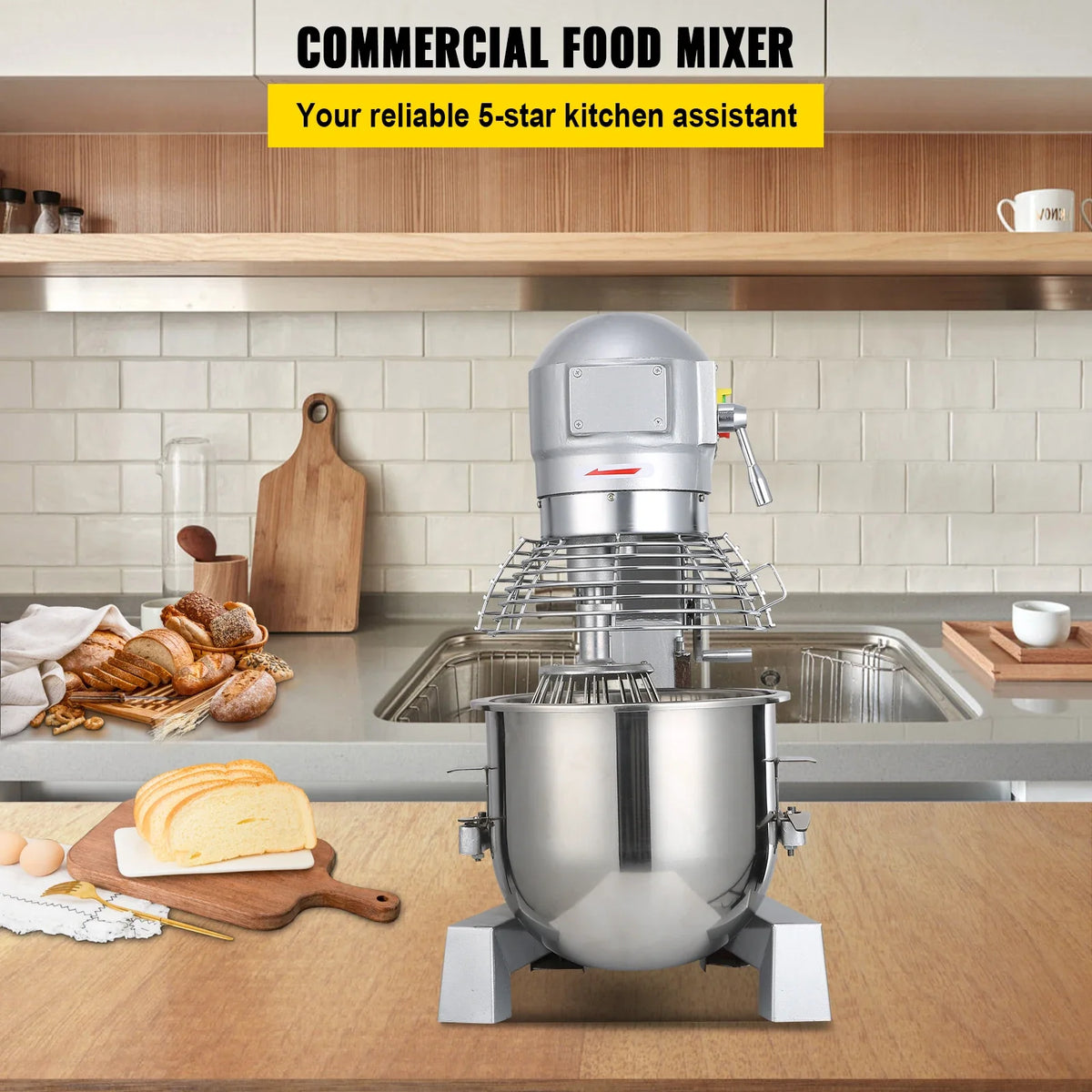 Commercial Food Mixer 10Qt 450W 3 Speeds Adjustable 110/178/390 RPM Heavy Duty 110V Stainless Steel Whisk Beater Premium