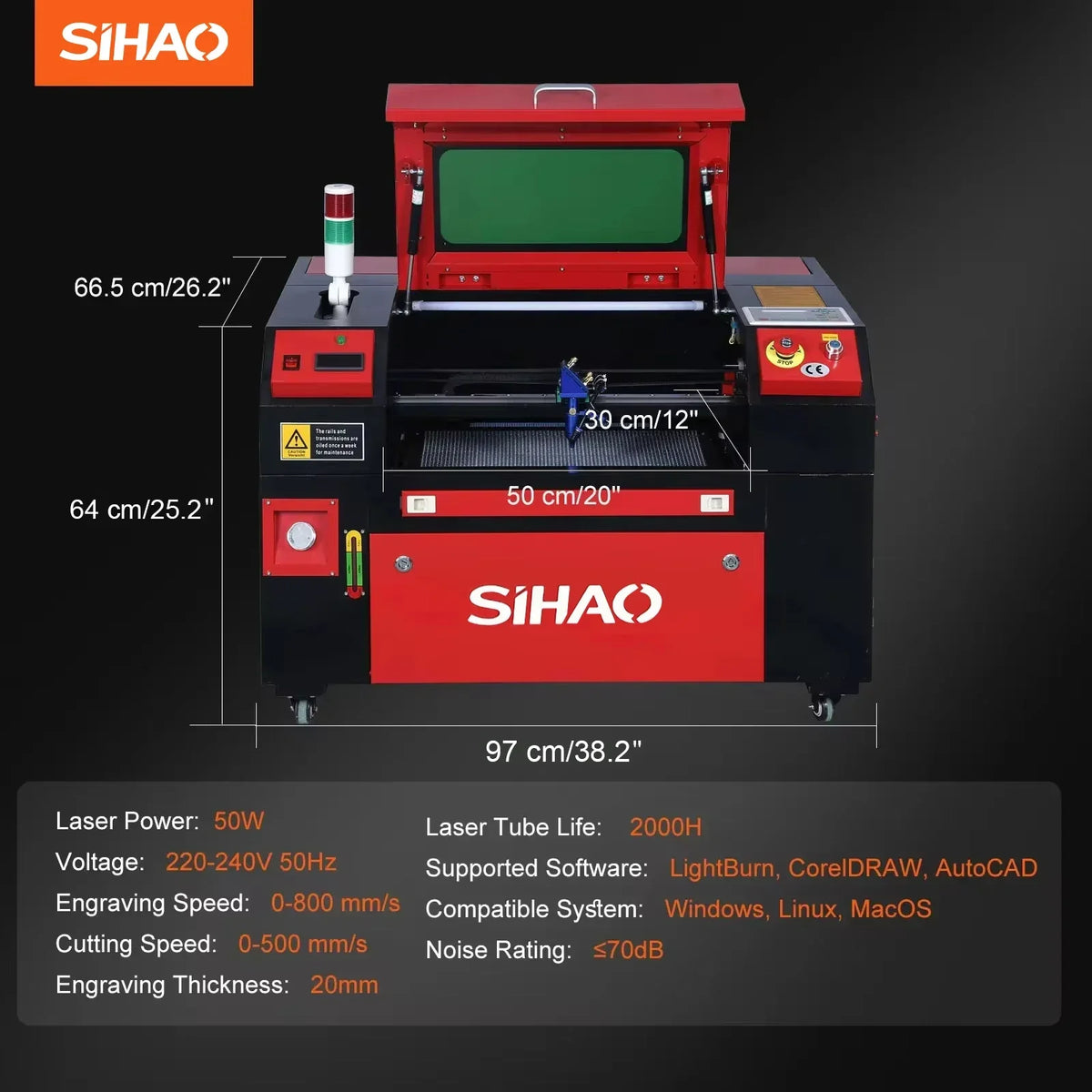 CO2 Laser Engraver 50/60/80/100/130W with Ruida & LightBurn - High-Speed Engraving for Wood/Fabric/Metal, Digital Control