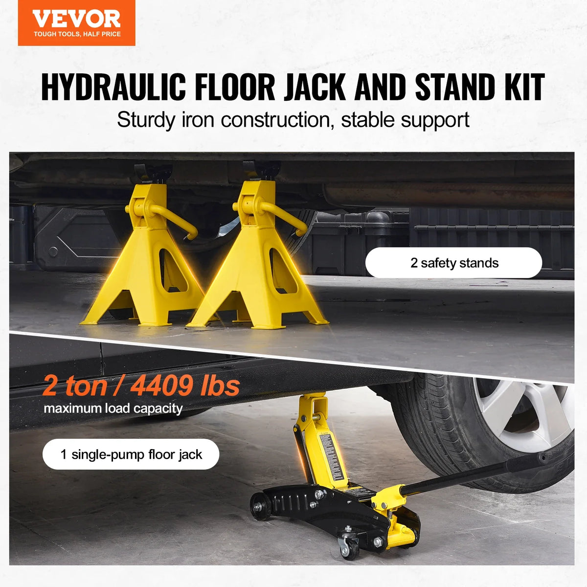 Low Profile Floor Jack 2 Ton Heavy Duty Iron Hydraulic Racing Floor Jack Car Jack with Jack Stands Single Piston Lift Pump