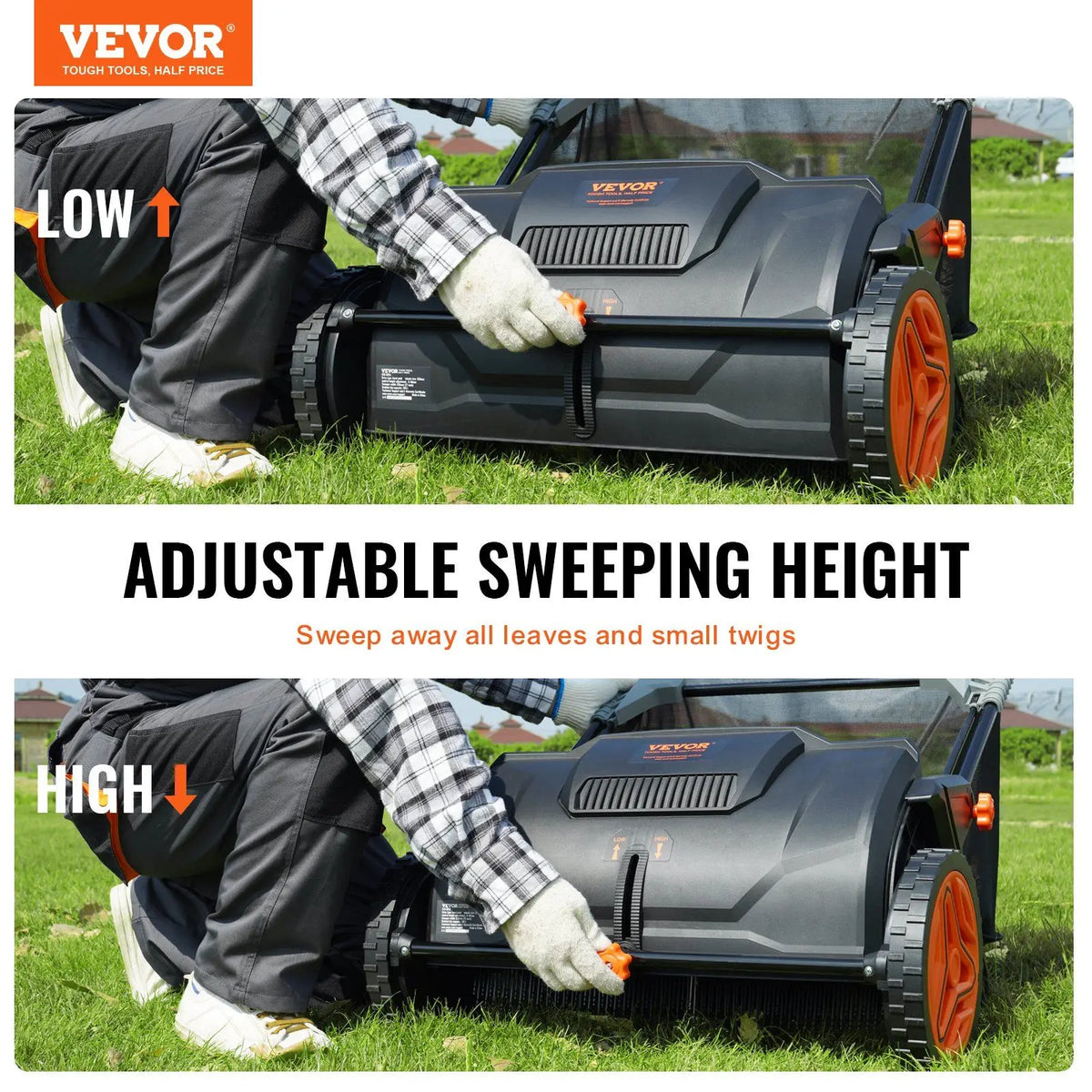 Push Lawn Sweeper, 21-inch Leaf & Grass Collector, Strong Rubber Wheels & Heavy Duty Thickened Steel Durable to Use with L