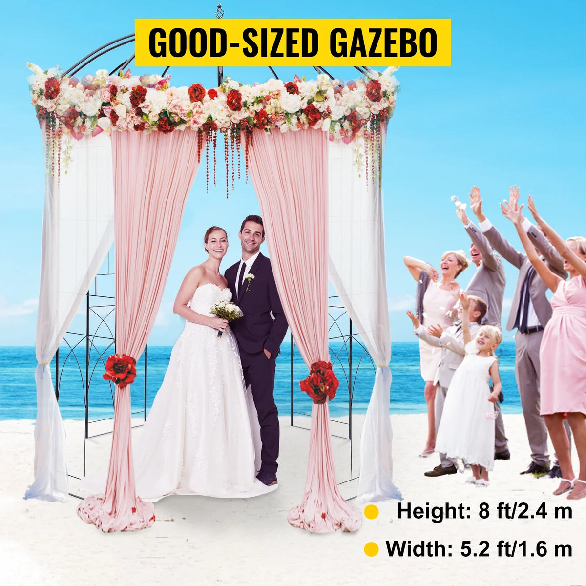 Birdcage Shape Gazebo Pergola 8' x 5.2' / 9' x 6.6' for Wedding Outdoor Garden Black / White Garden Structures & Shade