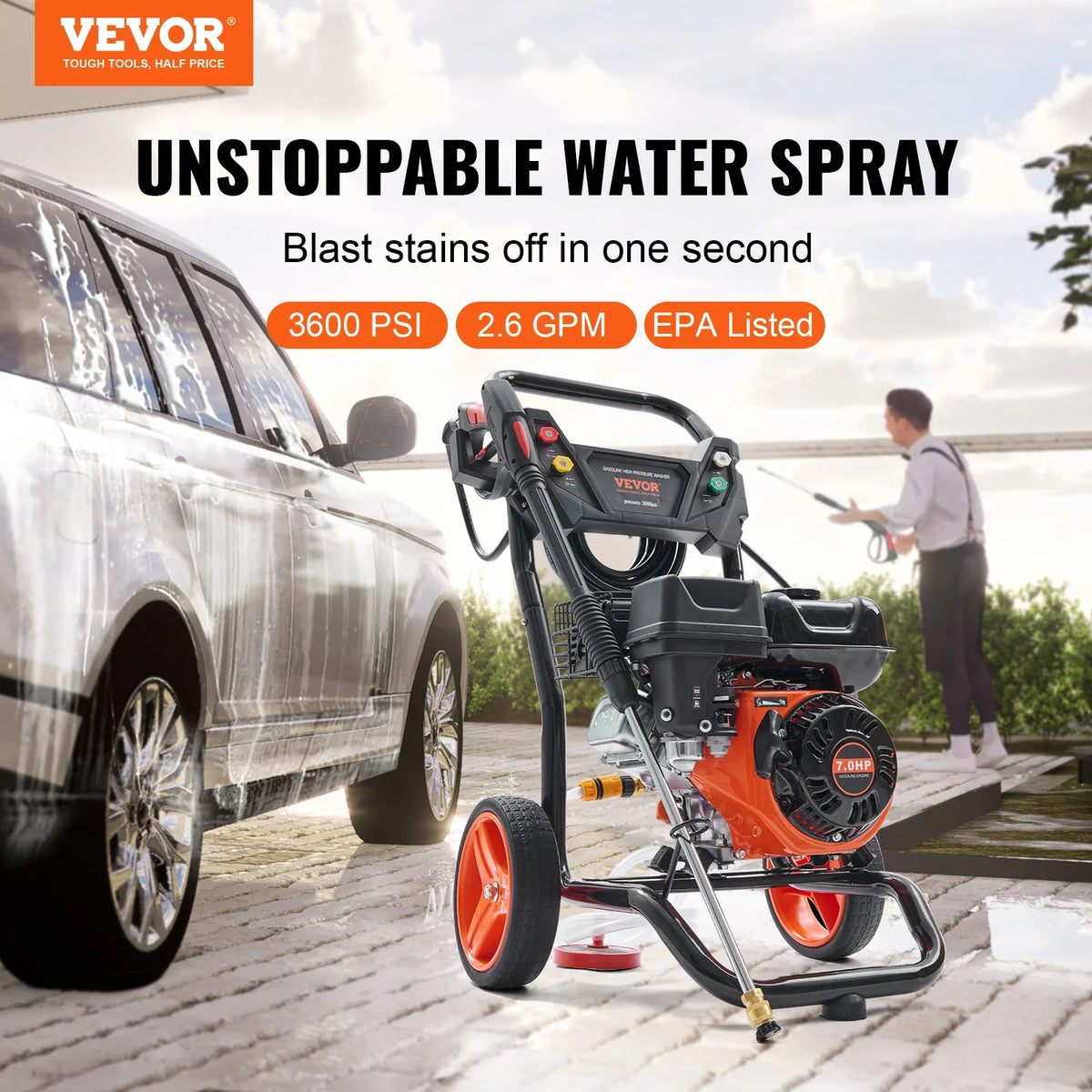 Gas Pressure Washer 3600 PSI 2.6 GPM Gas Powered Pressure Washer with Copper Pump Spray Gun and Extension Wand 5 Nozzles
