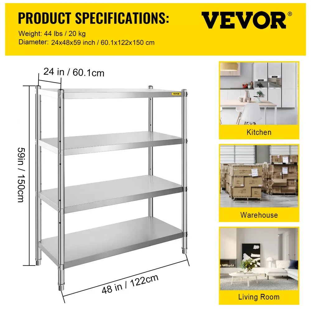 Stainless Steel Shelves  Adjustable Shelf Storage Unit Stainless Steel Rack Shelving Heavy Duty Shelving