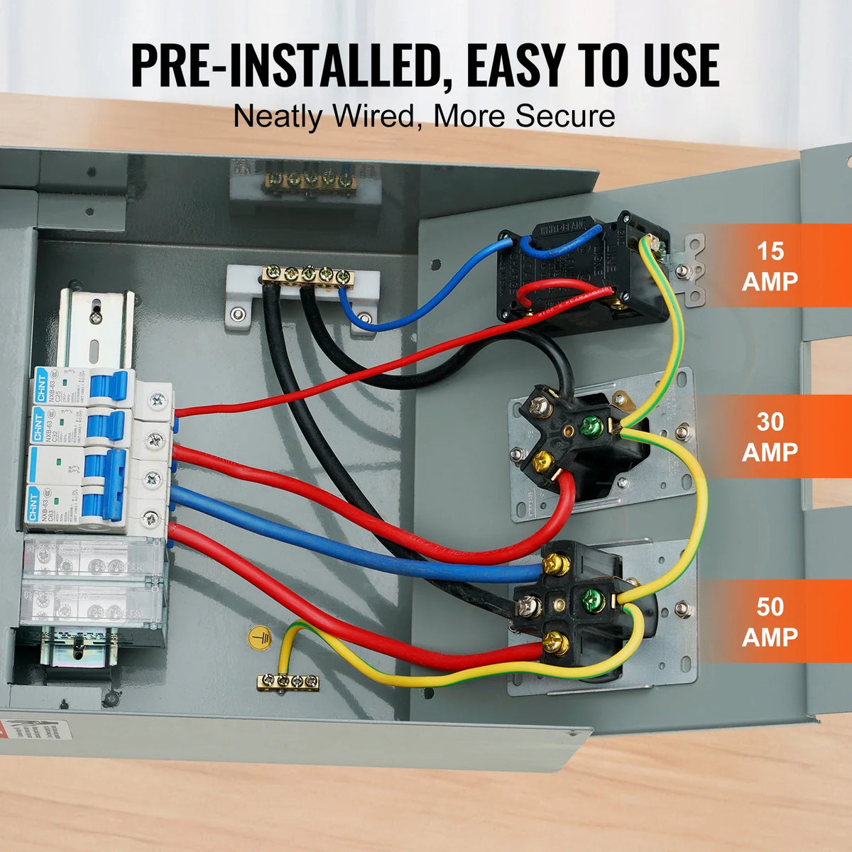 Temporary Power Outlet Panel 125/250 Volt with a 20/30/50 Amp Receptacle Installed RV Power Outlet Box for Camper, Trailer