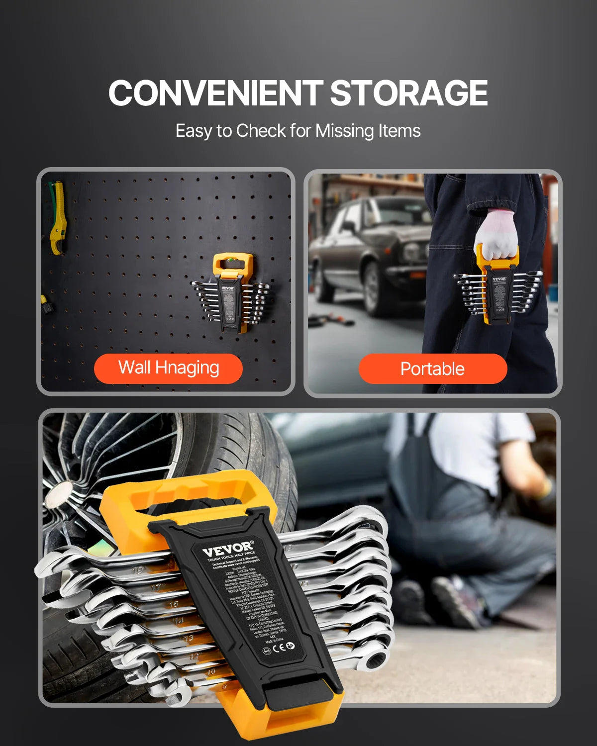 8/16PCs Combination Wrench Set Ratcheting Wrench Set Organizer Rack Cr-V Steel Wrench Set Metric  Ideal General Household