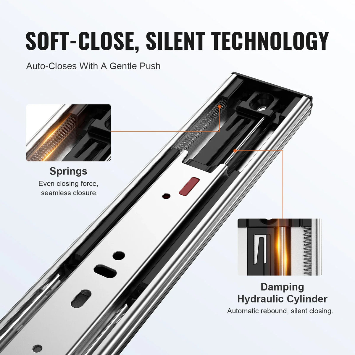 Drawer Slides Side Mount Rails Heavy Duty Full Extension Steel Track Noiseless Guide Glides Cabinet 100 Lbs Load Capacity