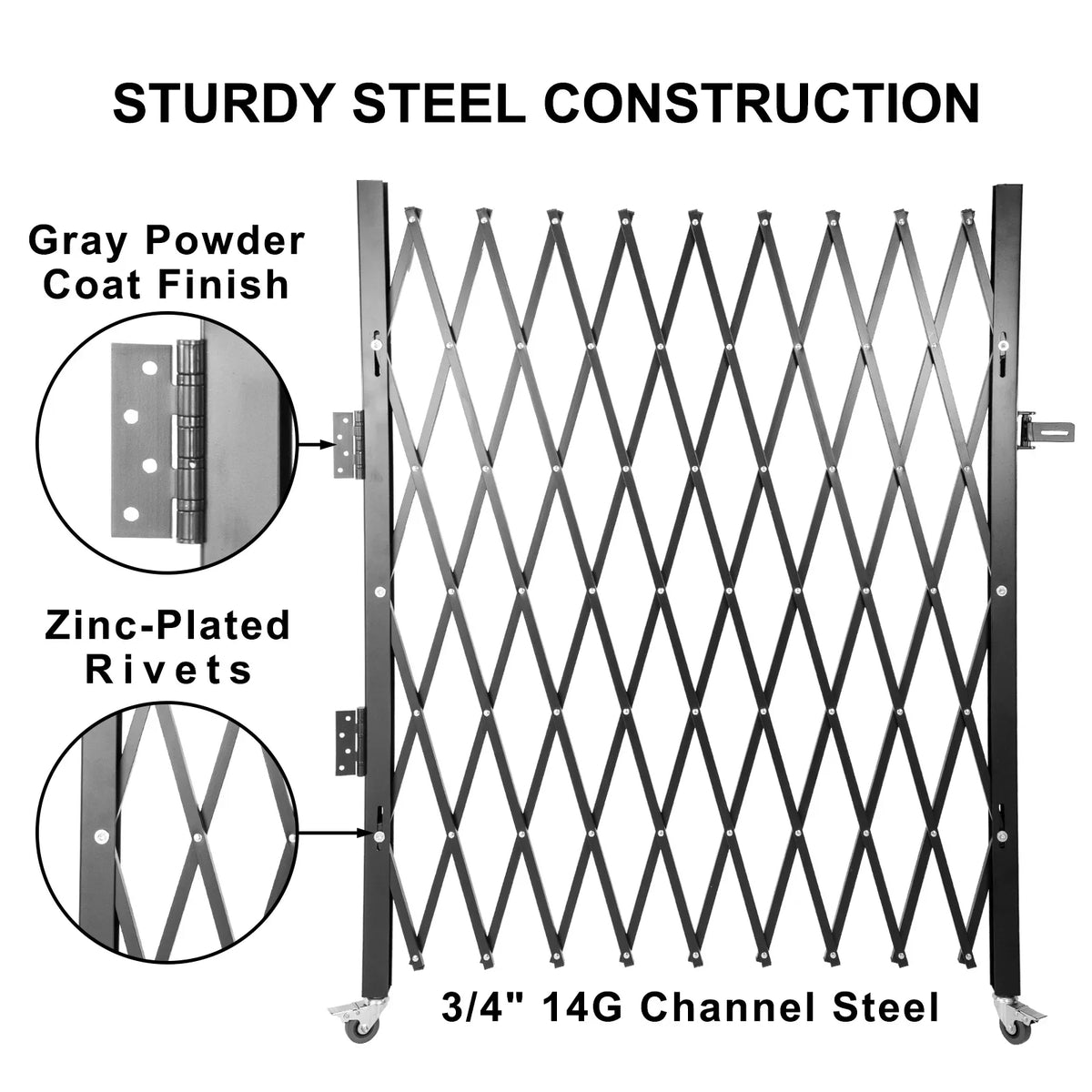 Single Folding Security Gate 1.5-2m x 1.22-3.66m Folding Door Gate Steel Accordion Flexible Expanding Security Gate Black