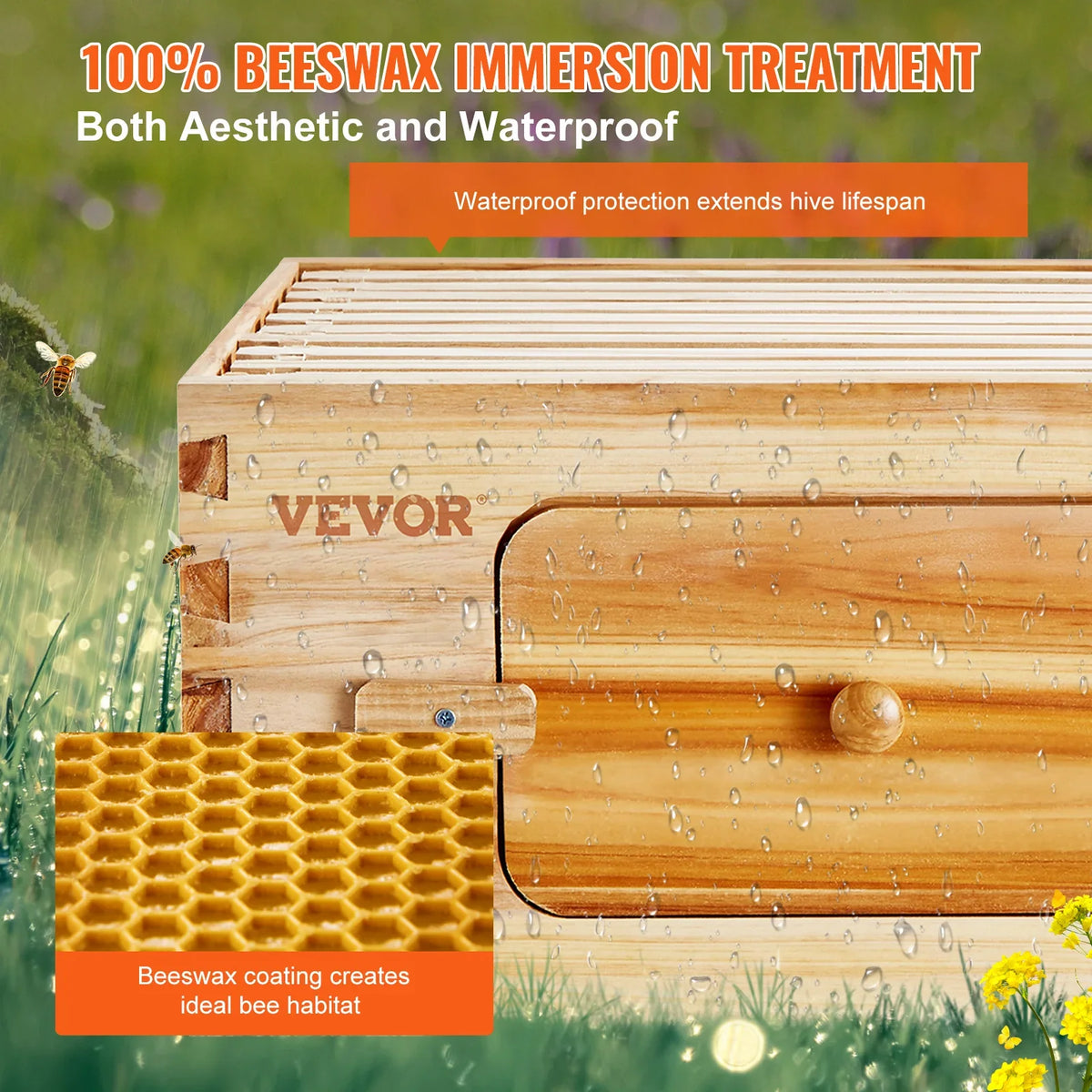 Bee Hive Medium Box Starter Kit  100% Beeswax Coated Natural Cedar Wood  Beehive Kit with 10 Frames and Foundations