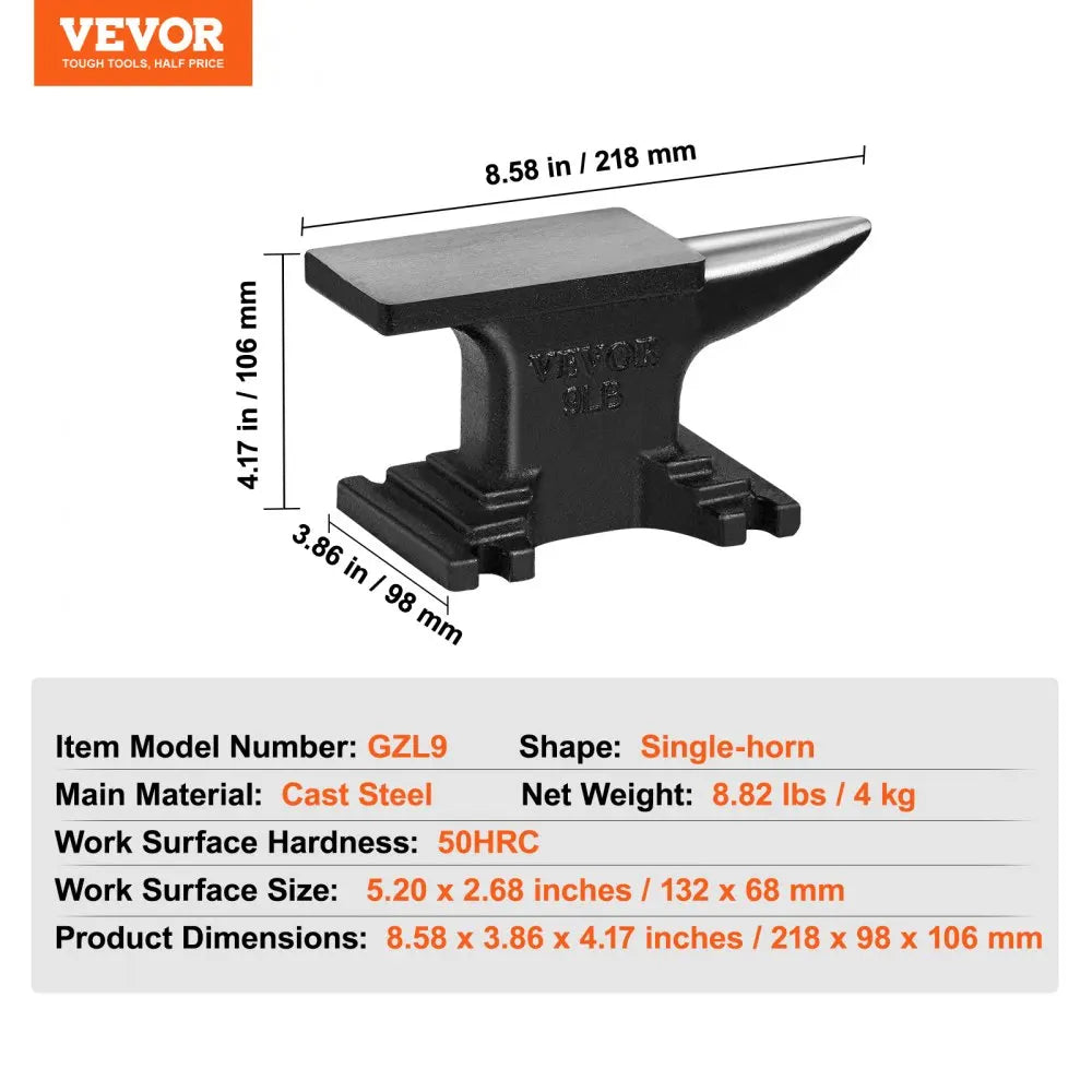 Single Horn  Cast Steel Anvil High Hardness Rugged Round Horn Anvil Blacksmith  Base  Forge Tools Metalsmith Tool