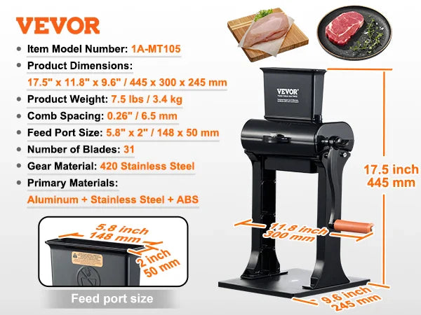 Commercial Meat Tenderizer Stainless Steel Meat Tenderizer Machine  Kitchen Tool for Beef Turkey Chicken Pork Steak Fish