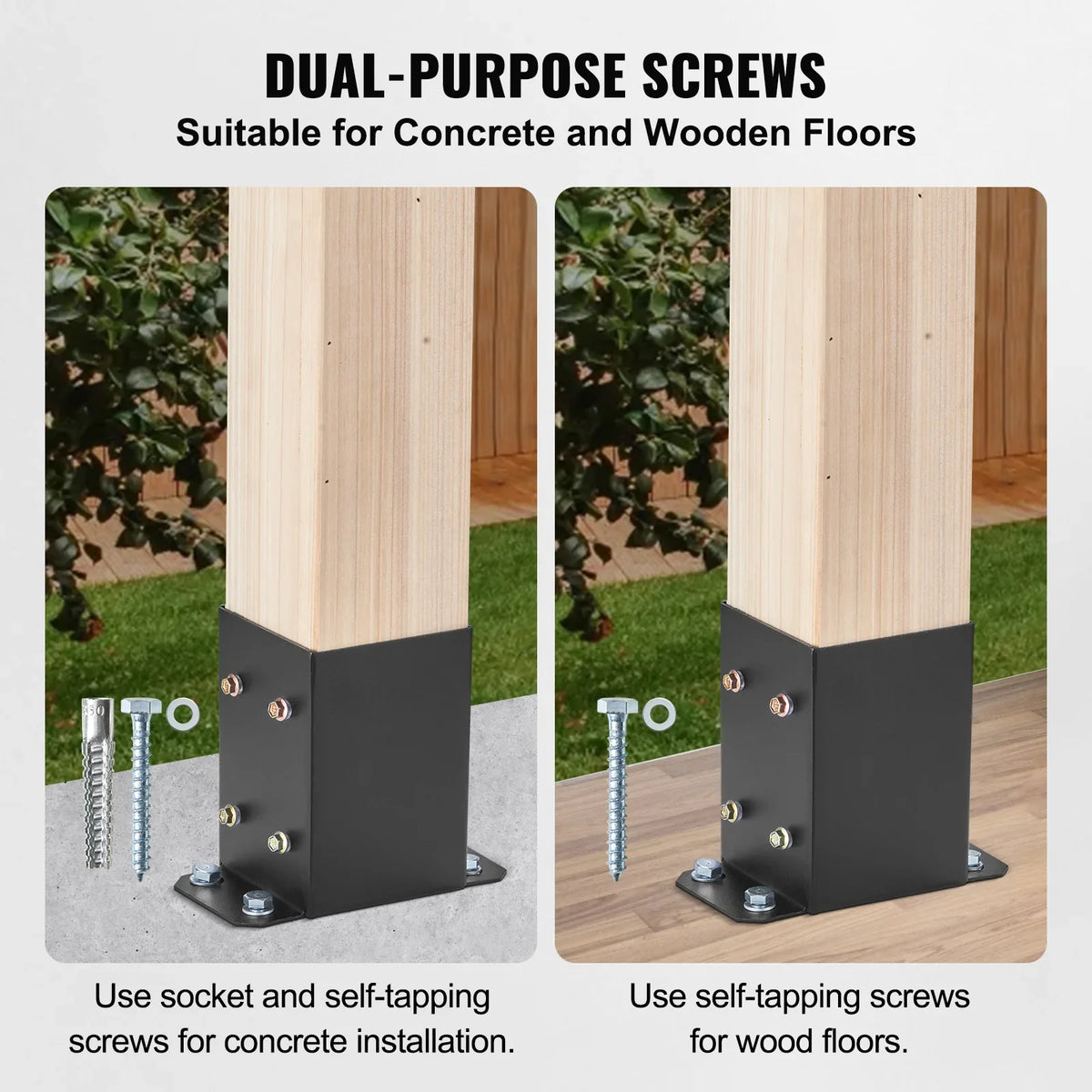 4x4/ 6x6 Post Base 2/ 4 Pcs Powder-Coated Post Anchor Matte Black Wood Post Brackets for Pavilion Deck Railing