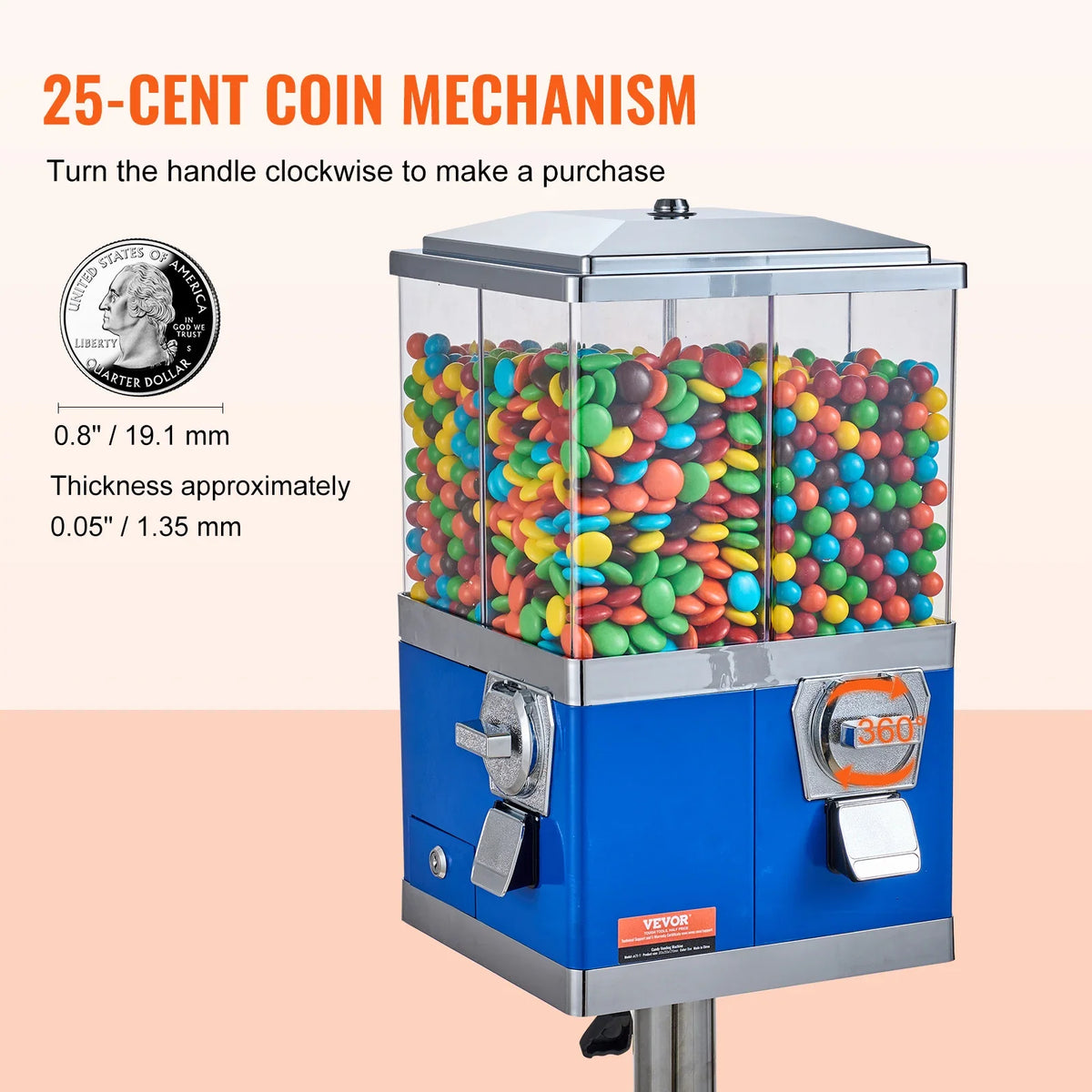 Commercial Candy Vending Machine Four Compartment Rotatable 25 Cent Coin For Toy Capsules Bouncy Balls Nut with Stand