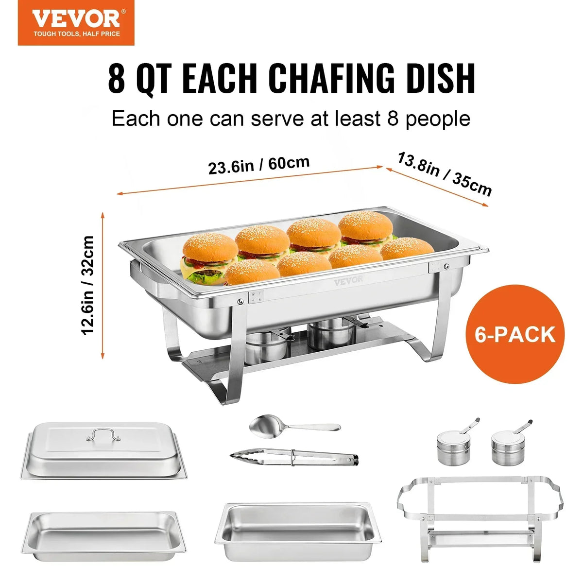 8QT Rectangle Chafing Dish 2/4/6 Packs w/ Full Size Pans Buffet Catering Warmer Server Folding Stand Fuel Holder Tray