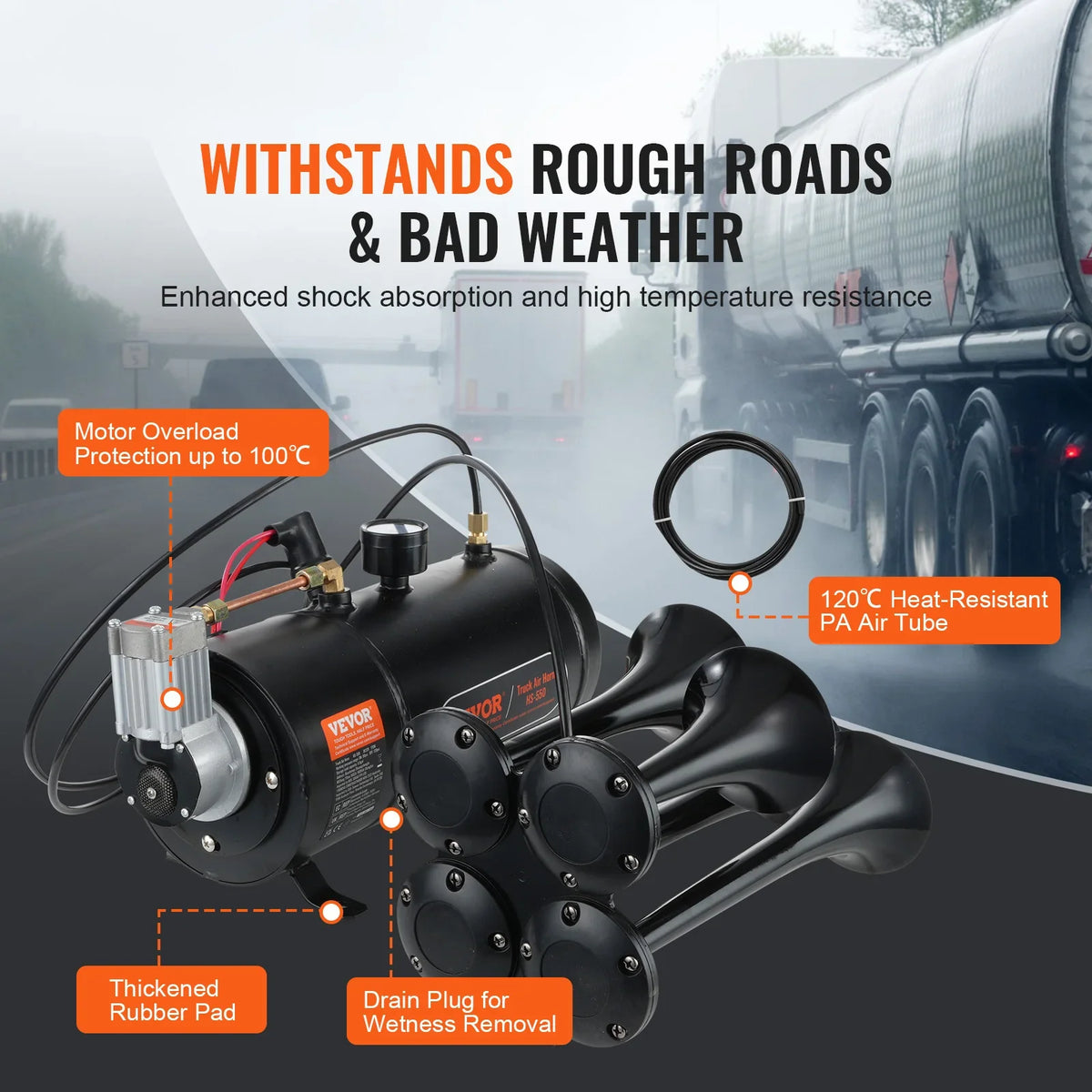 Train Horns Kit 12V 120 psi Air Compressor 0.8 Gal/3 L Tank with Gauge for Any 12V Vehicle Car Truck Train Van Boat