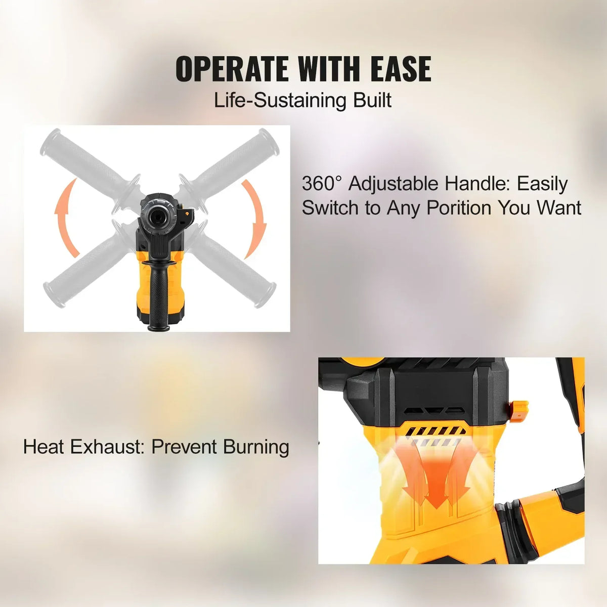 Rotary Hammer Drill  1500W Max Drilling 32mm 4 Modes SDS-Plus Corded Demolition Chipping Metal Concrete Breaker Jackhammer